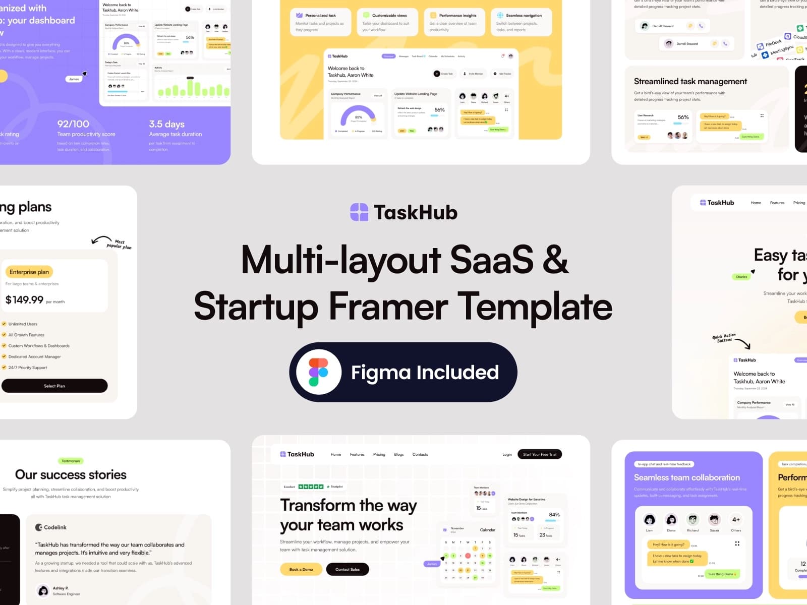 Taskhub - Multi-Layout SaaS & Startup Framer Template